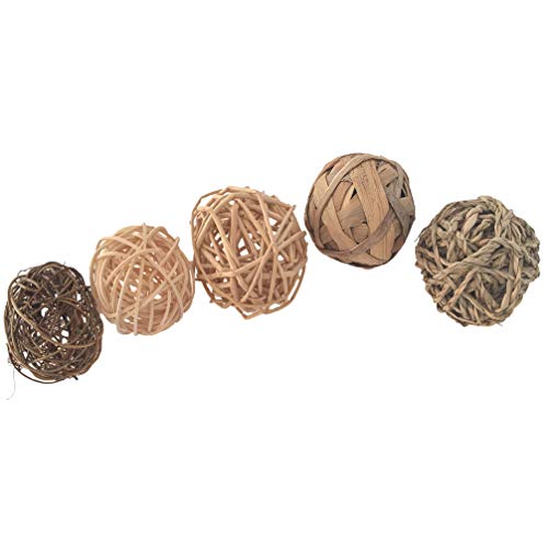 Hand Woven Grass Play Ball Chew Toy for Rabbits Bunny Guinea Pigs Hamster Gerbils Small Pet, 5 Pack