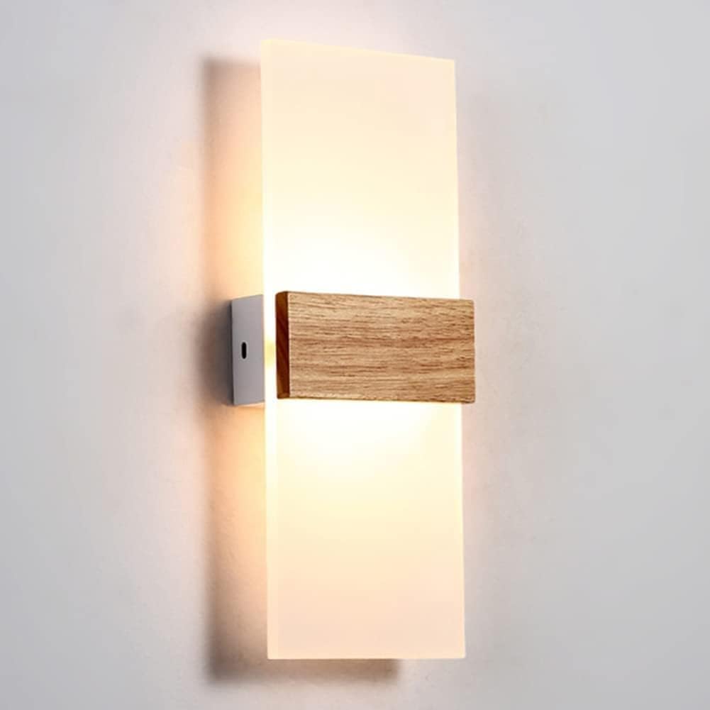 Modern Home Decoration Round Disc Wall Sconce LED Wall Light Dimmable Lighting Fixture Farmhouse Wood Wall Light Rectangle Nordic Hallway Wall Mounted Lamp for Living Room Bedroom Stairway