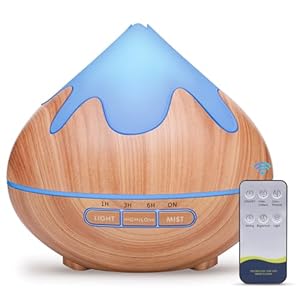 500ML Essential Oil Diffuser, Aromatherapy Diffuser with Remote Control, Multifunctional Air Diffusers for Home Office Room, Fragrance Aroma Diffuser with 7 Color LED & 2 Mist Mode, Brown