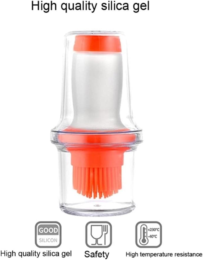 Portable Silicone Oil Brush Bottle Barbecue with Protective Cover Heat Resistant Baking Tools Pastry BBQ Outdoor(Orange)