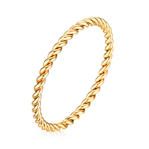 INRENG Women's Stainless Steel 1.1mm Twisted French Rope Thin Wedding Ring Gold Size 6