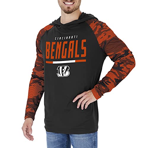 Zubaz Officially Licensed Men's NFL Team Color Hoodie with Team Camo Sleeves, Cincinnati Bengals, Size Small