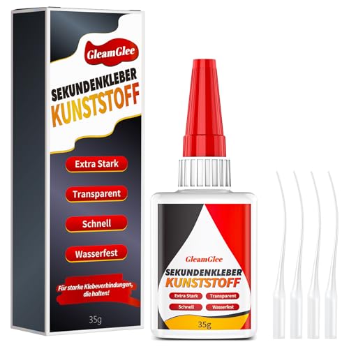 Kunststoffkleber 35g, Extra stark Spezialkleber Kunststoff, wasserfest, hitzebeständig & transparent Plastik Sekundenkleber für Kunststoff, Acrylglas, Modellbau Kunststoffkleber 35g, Extra stark Spezialkleber Kunststoff, wasserfest, hitzebeständig & transparent Plastik Sekundenkleber für Kunststoff, Acrylglas, Modellbau