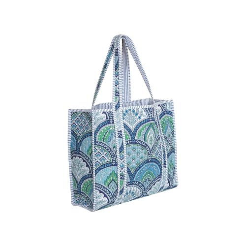 Image of Cotton Tiger Block Print Tote Bag, Indian Handmade Shopping Shoulder Bag, Unisex Market Daily Use