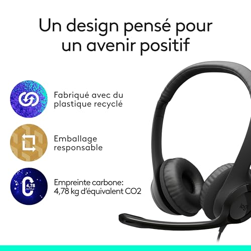 Logitech H390 Casque Filaire pour PC/Ordinateur Portable, Casque stéréo avec Microphone Anti-Parasite, stéréo, Commandes intégrées, certifié Works with Chromebook - Noir