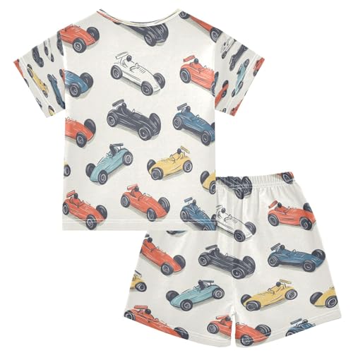 Pajama Sets Short Sleeve Racing Cars Pattern Print Soft Cotton Summer Sleepwear 2 Piece PJS Size 5-14T2