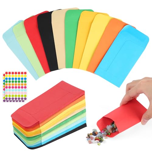 Lot de 100 sachets à graines, 8,9 x 5,6 cm, en papier, multicolores, avec autocollants, pour fête d'anniversaire, fête de mariage