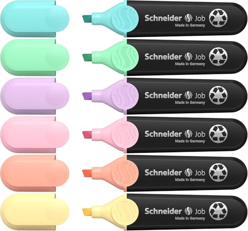 Schneider Job 150 surligneurs pastel (en plastique recyclé) Lot de 6, assortis, turquoise, menthe, lilas, rose, pêche, vanille