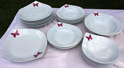 DON HIERRO - Vajilla de 20 Piezas de Porcelana, Anna, 6 Servicios (Mariposa)