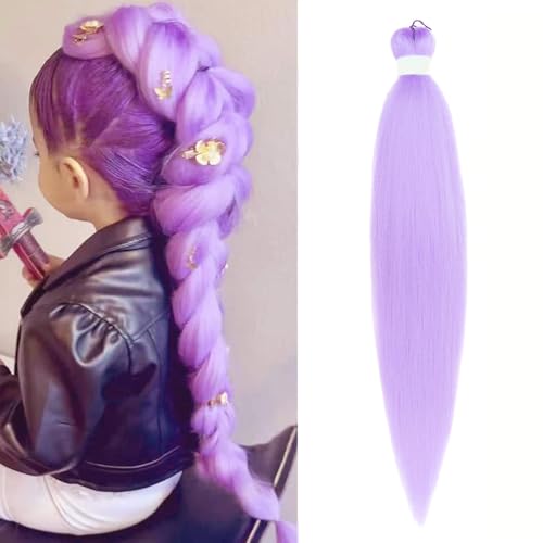Easy Braid Extensiones de cabello para trenzar pre estirado 32 pulgadas 1 Packs Yaki Textura Crochet Cabello Sintético Extensiones de Crochet de Fijación en Agua Caliente (32 pulgadas, Violeta claro)