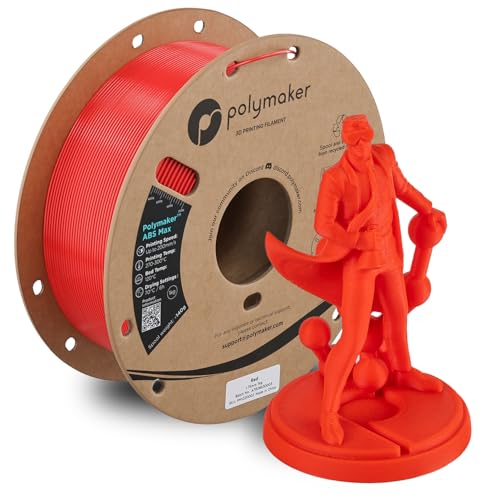 Image of Polymaker ABS Max 3D Printer Filament 1.75mm, Red 1kg Engineering Grade ABS with High Heat Resistance and Enhanced Creep Resistance for Heated Chamber Printers