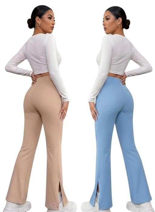 Womens Polycotton Bell Bottom Bootcut Trousers High Rise Flared Pants Pack of 2-image-15