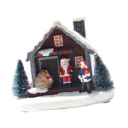 IWOWHERO 1Pc Luminous Resin Mini House Xmas Decor Charming Christmas Party Adornment Battery Operated for Festive Home Decoration and Holiday Atmosphere