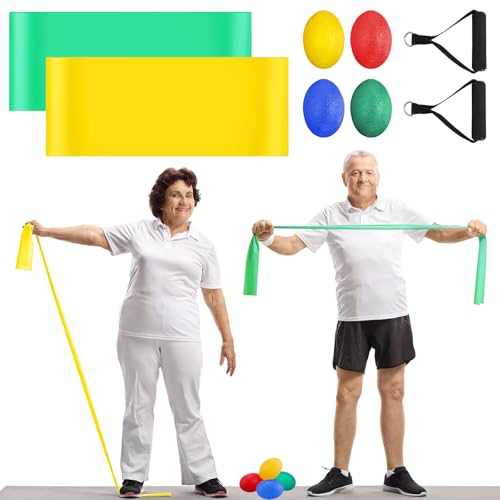 Gemscream 8 Pcs Chair Exercise Program Set Included Senior Resistance Band Senior Hand Exercise Balls Chair Physical Therapy Band with Handle Strengthen Finger Ball Rehab Stretch Gift for Grandparent