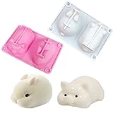 2Pcs 3D Rabbit Pig Silicone Mousse Cake Mold Bunny Piggy Baking Tray Dessert Mold Pastry Brownie Jelly Truffle Pudding Fruit Ice Cream Soap Candle Making Tool (Random Color)