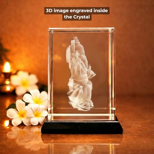 Image of CrazzyGIFT 3D Crystal Ganesha Idol for Car Dashboard, Mini Ganapati Murti Vehicle Interior Decoration, Lord Ganesh Figurine Auto Accessory Spiritual Gift