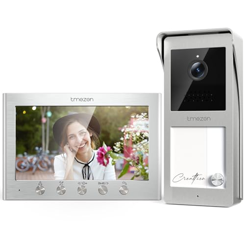 TMEZON Videoportero Sistema de Intercomunicación con 7'' Monitor a Color,HD Timbre Video Mirilla 2 Hilos,Audio bidireccional, visión Nocturna, 16 Tonos de Llamada, admite 2 bloqueos