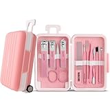 Manicure Set, Travel Mini Nail Clippers Kit Pedicure Care Tools, 12pcs Stainless Steel Grooming kit (Pink)