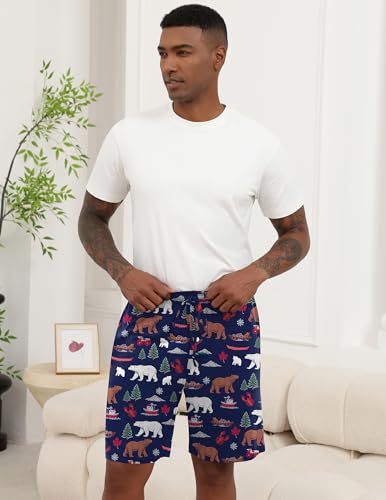 Image of Ekouaer Men's Pajama Shorts Soft Sleepwear Bottoms Elastic Waistband Loungewear Breathable Men Shorts with Pockets
