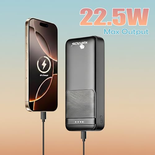 Image of Kratos Legend Champ Power Bank 20000mAh, Fast Charging 22.5W, Triple Output,USB Type C &Dual USB Port, PD Powerbank for iPhone, Android & Other Phones, BIS Certified,1year Warranty, Black
