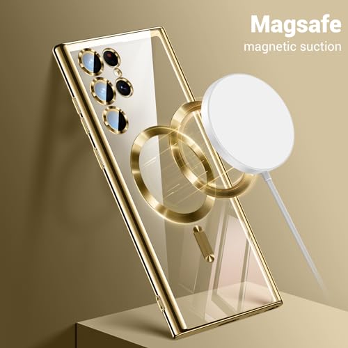Hurgoer for Samsung Galaxy S24 Ultra Case（Only）.Magnetic Cover for S24 Ultra，Glossy Slim Thin Soft funda capa para 6.8 inch.Compatible with MagSafe (Gold)