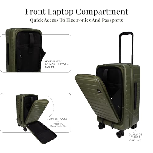 Image of F Gear Windsor Small 56cm German Makrolon Polycarbonate|Japanese Hinomoto Wheel|Front-Opening Trunk-Style Hard Luggage|Cabin Suitcase Travel|Laptop Sleeve, Expandable, Anti-Theft Zipper| Army Green