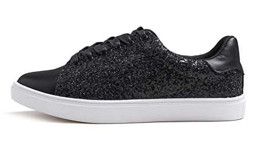 Image of FEVERSOLE Women's Fashion Lace Up Dress Sneakers Sparkly Party Shiny Shoes