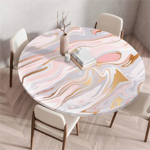 Treer Toalha de mesa antimanchas, redonda, fluída abstrata, toalhas de mesa com borda elástica ajustável , toalha de mesa redonda, toalha de mesa lavável exterior para piquenique e sala de jantar