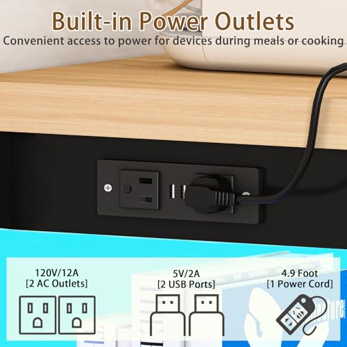Image of 84'' Rolling Kitchen Island with Swivel Table, Islands Cart with LED Lights, Power Outlet, Movable Storage Cabinet with Side Tabletop on Wheels, for Living Room, Home Bar, Black