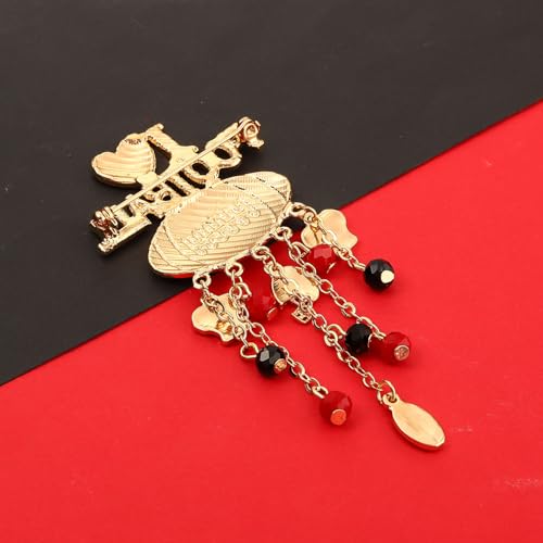 Image of Football Brooch Pin for Women - Enamel Game Day Helmet Charm With Beads Tassel - I Love Football Jewelry for Sports Team Spirit, Tailgate Party Favors (Red)