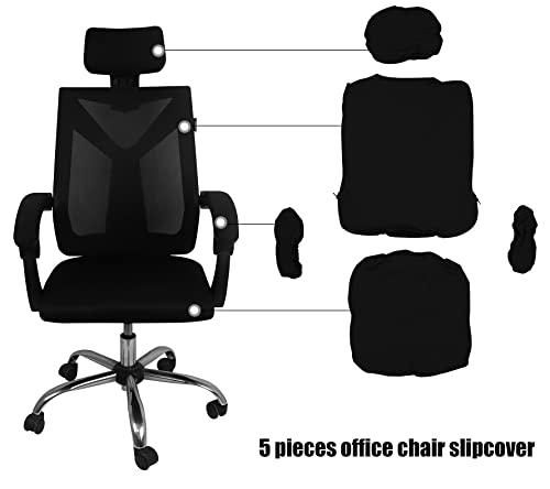 Womaco Office Chair Cover, Stretch Ergonomic Computer Desk Chair Covers With Armrest & Headrest Covers, Universal Spandex Desk Chair Covers Modern Simplism Style High Back Boss Chair Slipcover (Black) #TOP6