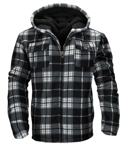 Plaid Flannel Jackets for Men Sherpa Fleece Lined Zip Up Hoodies Thick Winter Heavy Warm Coats with Hood2