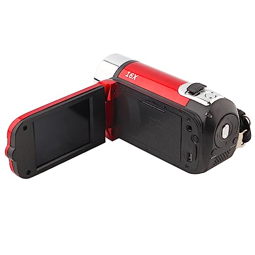 Caméscope de Caméra Vidéo, Caméscope à Zoom Numérique 16X Full HD, Rotation de 270 Degrés, Enregistreur de Caméra DV avec 1 Batterie pour Voyage (Rouge)