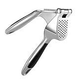 Honsen Garlic Press Easy to Squeeze and Clean, Zinc Alloy Mincer & Crusher with Soft Easy-Squeeze Ergonomic Handle