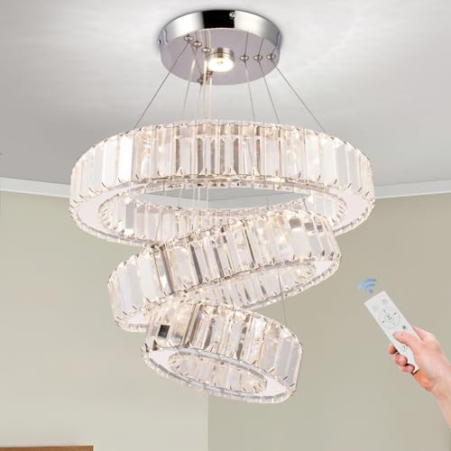 Clairdai MP005 Modern Led Dimmable Chandelier 3 Rings Adjustable Height Ceiling Light Pendant Light Fixture For Dining Room Bedroom Living Room, 3 Colors Change cover