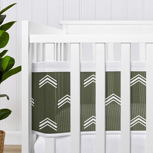 Image of Sweet Jojo Designs + BreathableBaby 2-Piece Breathable Mesh Crib Liner Set (Dark Green Boho Arrow) for Boys /Girls, Baby, Infants /Newborn Nursery (Modern, Bohemian, Farmhouse, Arrows for Diamond Tuft)