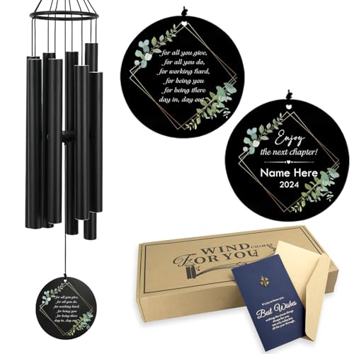Image of Personalized Retirement Wind Chimes for Outside, 36 inch Happy Retirement Gift for Women, Men, Coworker, Colleague, Boss, Teacher, Nurse, Friend, Going Away Garden Patio Decor