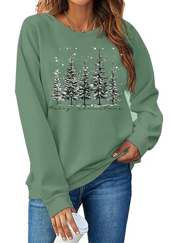 Image of PECHAR Christmas Tree Sweatshirts Women Pine Tree Print Shirts Nature Lover Gift Casual Tee Long Sleeve Xmas Pullover