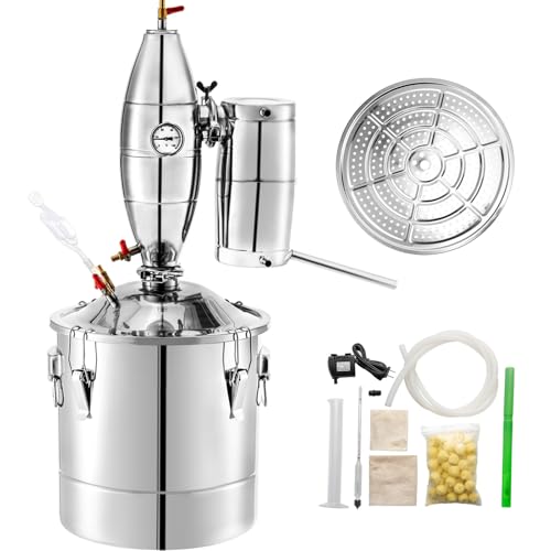 Happybuy 70L 18.5Gal Water Alcohol Distiller, 304 SS Alcohol Still, Wine Making Boiler Kit, Thermometer, for Whiskey, Brandy, Essential Oils, Silver