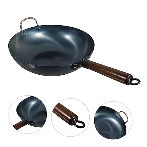 Wok de hierro con mango de madera antiadherente y fondo plano miniatura 4