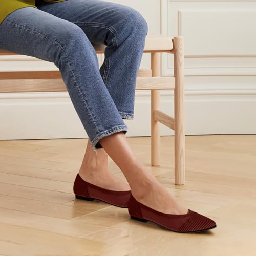 Womens-Flats-Shoes-Pointed-Toe-Knit-Ballet-Comfortable-Dressy-Mesh-Flat