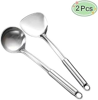 2 Pcs Stainless Steel Kitchen Utensil Set, Durable 304 Stainless Steel Wok Spatula