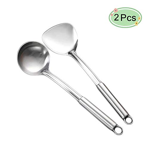 2 Pcs Stainless Steel Kitchen Utensil Set, Durable 304 Stainless Steel Wok Spatula