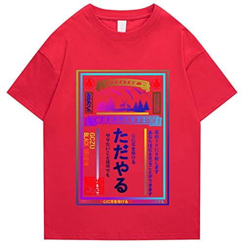 T-shirt Hip Hop CHOUX rouge dégradé style poster rétro japonais en taille M