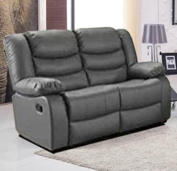 GSW Sofa Roma Leather Recliner Sofa With Cupholders Black and Grey Color (3+2 Seater, 3