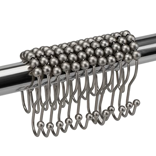 Misounda Double Anneau pour Rideau de Douche, Jeu de 12, Nickel Mat, avec Bille roulante coulissante. Diamètre 7x5cm Acier Inoxydable, pour Rideau de Douche, Crochets pour Rideau de Douche Cover
