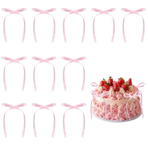 AOOTE Decoraciones para Pasteles con Lazo, 20 Pzs Adornos para Tartas con Lazo, Guirnalda de Lazos para Artículos, Vumpleaños, Boda, Fiesta, Aniversario, Cupcakes, Envolver Regalos, Rosa