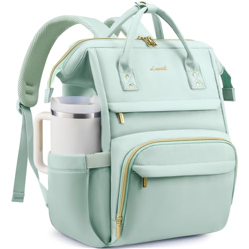 Image of LOVEVOOK Laptop Backpack for Women Men with Large Cup Holder,15.6inch Waterproof Computer Laptop Bag TSA Approved Travel Backpack,Professional Work College Nurse Teacher Backpack Gift Purse,Mint Green