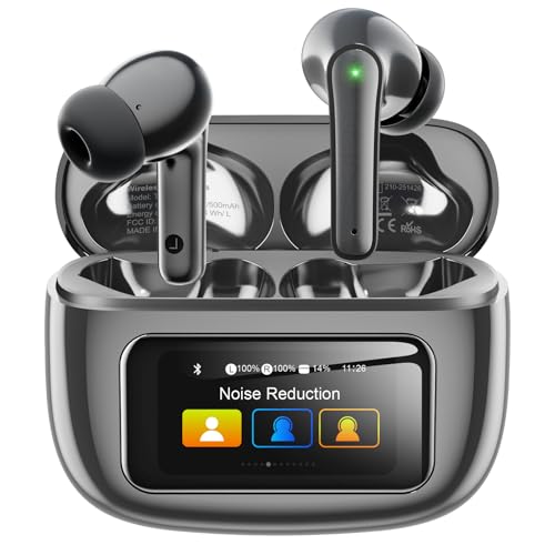 Kopfhörer Kabellos Bluetooth 5.4, In Ear Kopfhörer Bluetooth mit Touchscreen & 5 EQ Modi, Bluetooth Kopfhörer ANC/ENC Noise Cancelling, 8H Spielzeit, IPX7 Wasserdicht Sport & Gaming Kopfhörer (Grau)
