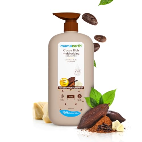 Image of Mamaearth Cocoa Rich Moisturizing Body Lotion with Cocoa Butter & VitaminE for Deep 48H Moisturization 600ml For Very Dry Skin | 7in1 Total Care Benefits | 100% Natural Butter | Non-Greasy Smooth Skin